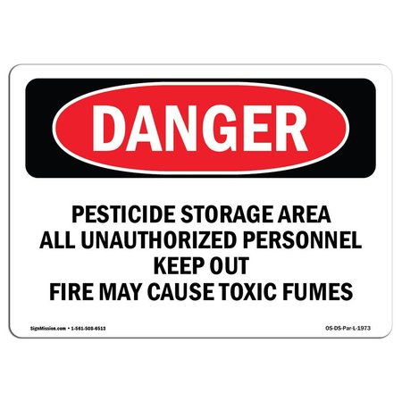 SIGNMISSION Safety Sign, OSHA Danger, 10" Height, 14" Width, Rigid Plastic, Pesticide Storage Area, Landscape OS-DS-P-1014-L-1973